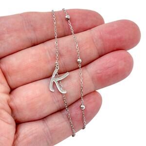 Vintage Sterling Silver 925 | 2 Layer Chain | Letter "K" Charm Anklet | 9"-9.5"